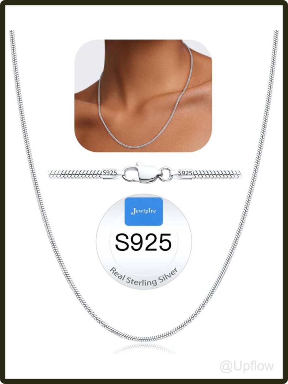 Women's 925 Sterling Silver Snake Chain Necklace 18 Inch Lobster Clasp Layering